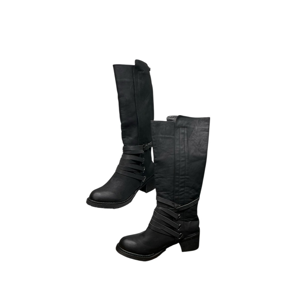Olivia Miller Black Knee High Boots Women’s Size 10 Buckle Strap Moto